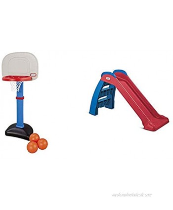 Little Tikes Easy Score Basketball Set Blue 3-Balls and First Slide Red Blue Bundle