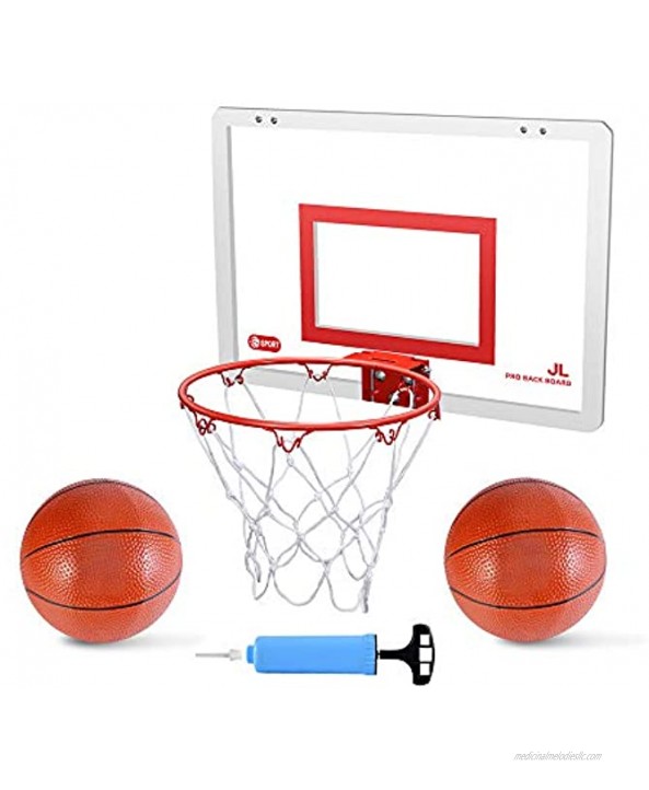 Mini Basketball Hoop Set for Door & Wall 18 x 12 Board 2 Balls & Pump with Complete Accessories Basketball Toys Gifts for Kids Boys Teens Indoor & Outdoor Slam Dunk Basketball Game for Children