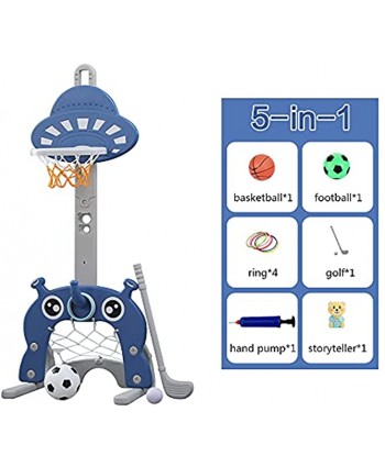 Modern-Depo Kids Sports Activity Center Basketball Hoop with Balls 5 in 1 Toddlers Grow with Me Football Soccer Goal Golf Game Ring Toss Set 3.8 to 5 Feet Height Adjustable for Indoor Outdoor