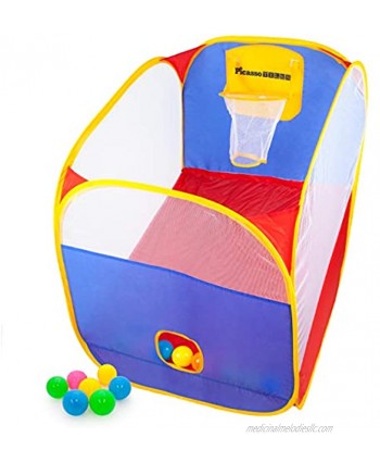 PicassoTiles KC110 24" x 34" Foldable Portable Standing Kids Basketball Hoop w  10 Colorful Pit Balls and Zippered Storage Bag for Kids and Toddlers Travel Size Hand-Eye Training Toy Indoor Outdoor