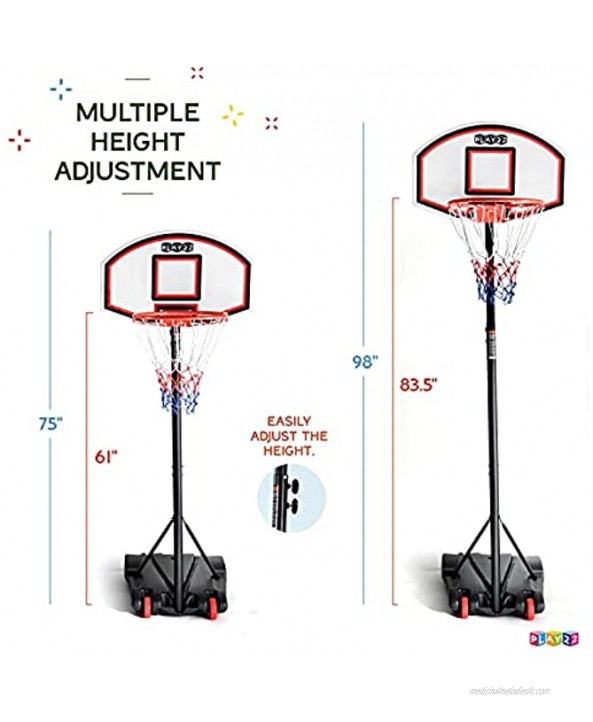 Play22 Kids Adjustable Basketball Hoop Height 5 7 FT Portable Basketball Hoop for Kids Teenagers Youth and Adults With Stand & Backboard Wheels Fillable Base Basketball Goals Indoor Outdoor Play
