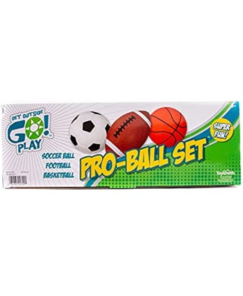 Toysmith Get Outside GO! Pro-Ball Set Pack of 3 5-inch soccer ball,6.5-inch football and 5-inch basketball