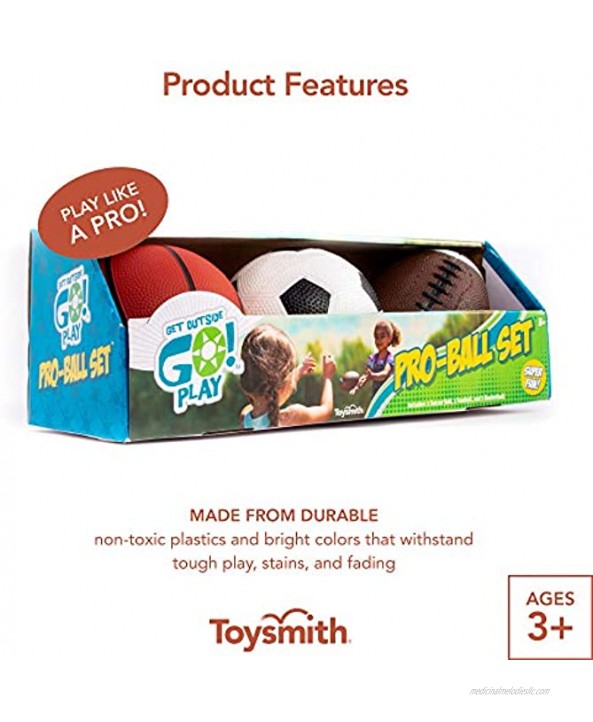 Toysmith Get Outside GO! Pro-Ball Set Pack of 3 5-inch soccer ball,6.5-inch football and 5-inch basketball