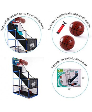 Vokodo Kids Home Basketball Court Shooting Game Includes 2 Balls Air Pump And Slide Ramp Great For Indoor Arcade Practice Improves Scoring Accuracy Sports Toys Active Play Gift For Children Boys Girls