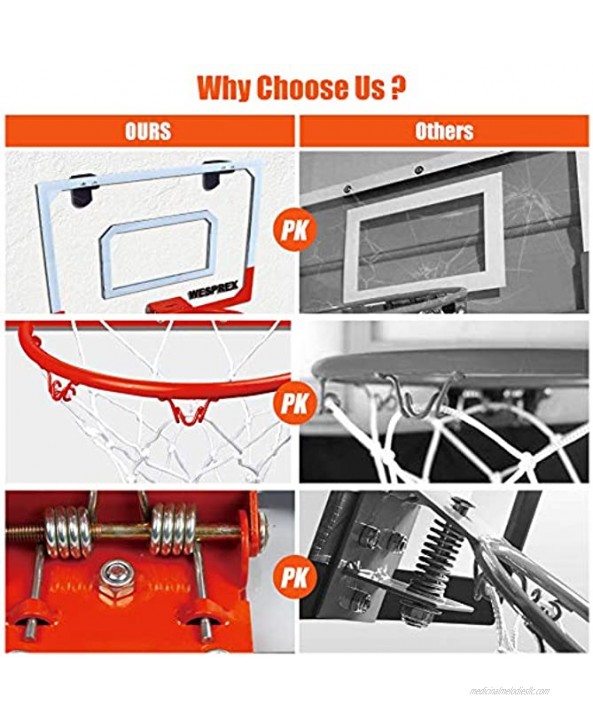 WESPREX Indoor Mini Basketball Hoop Set for Kids with 2 Balls 16 x 12 Basketball Hoop for Door Wall Living Room and Office Use with Complete Accessories Basketball Toy Gift for Boys and Girls
