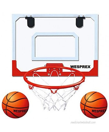WESPREX Indoor Mini Basketball Hoop Set for Kids with 2 Balls 16" x 12" Basketball Hoop for Door Wall Living Room and Office Use with Complete Accessories Basketball Toy Gift for Boys and Girls