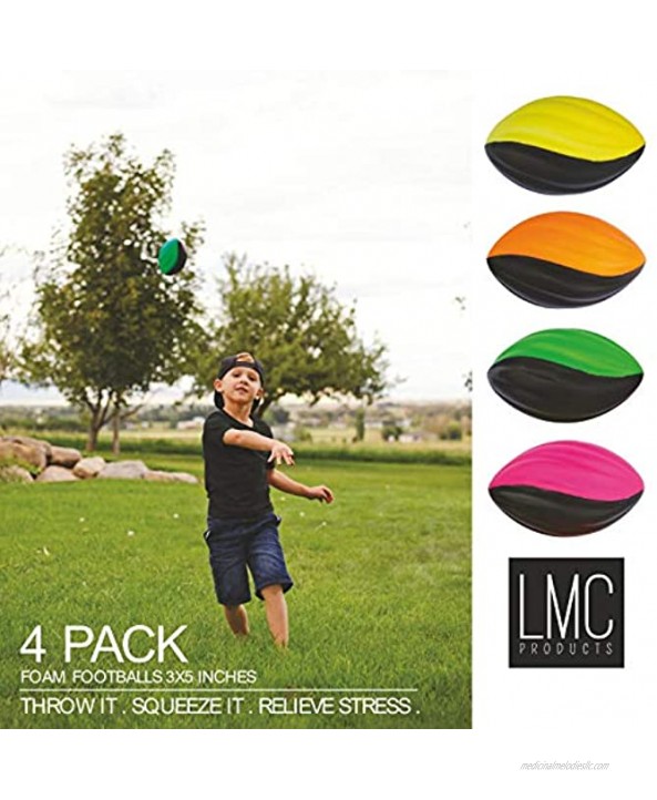 LMC Products Mini Footballs 5” Spiral Foam Football Small Football for Kids Mini Footballs Party Favors – 4 Pack Green Yellow Orange Pink