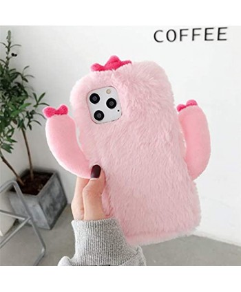Ostop Cute Girly Case Compatible with Samsung Galaxy A72 5G,Plush Furry Fluffy Case,Faux Rabbit Fur Shell,Lovely Kawaii Cactus Warm Winter Cover Soft TPU Silicone Shockproof Cover,Pink