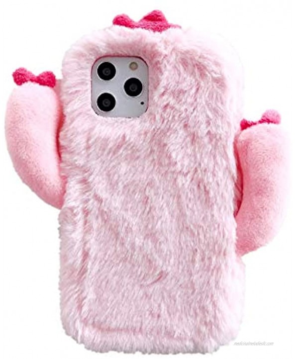 Ostop Cute Girly Case Compatible with Samsung Galaxy A72 5G,Plush Furry Fluffy Case,Faux Rabbit Fur Shell,Lovely Kawaii Cactus Warm Winter Cover Soft TPU Silicone Shockproof Cover,Pink