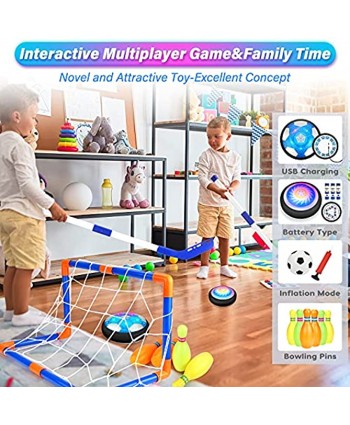 AoHu Kids Toys Hover Soccer Ball Set Hover Hockey Set with Bowling Toys Rechargeable Air Soccer with LED Starlight Outdoor Indoor Sports Games Toys Gifts for Boys Girls Ages 3 4 5 6 7 8-12