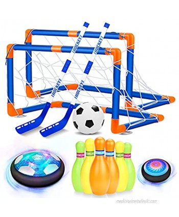 AoHu Kids Toys Hover Soccer Ball Set Hover Hockey Set with Bowling Toys Rechargeable Air Soccer with LED Starlight Outdoor Indoor Sports Games Toys Gifts for Boys Girls Ages 3 4 5 6 7 8-12