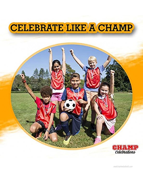 Champ Celebrations All-In-One Sport Set | Kids Premium Party Bag Jerseys,Marker Cones Whistle & Gold Medals | Kids Sports Practice Set 12 Players | Soccer Set or Baseball Set |Parties or Birthdays