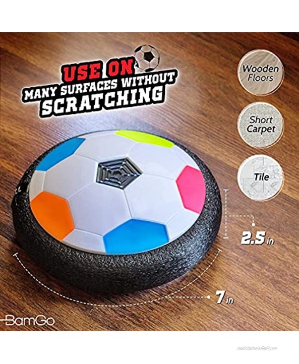 Hover Soccer Ball for Kids | Flashing Colored LED Lights | for Smooth Surfaces | New Football Toy Indoor Battery Operated Air Floating Hovering Disc for Girls and Boys Soft Foam Bumpers Ages 3-13