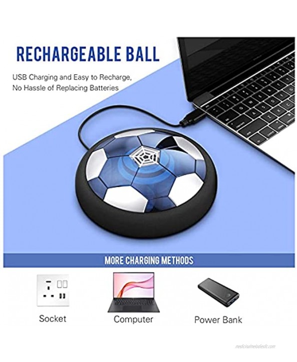 Hover Soccer Ball Kids Toys Rechargeable Indoor LED Light Up Air Power Kick Disc Fun Game Rainy Day Time Killer （No AA Battery Needed）Premium Gift for Boys Girls Age 3 4 5 6 7 8 9 10 11-16.…