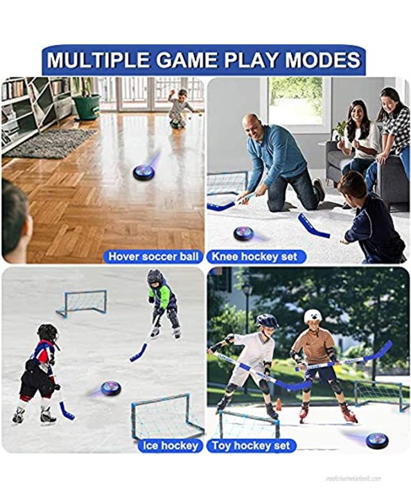 INDARUN Hover Hockey Toy Set for Kids Rechargeable Hockey Ball with Led Lights 2 Goals Indoor Outdoor Games Sport Toys for Boys Girls Birthday Festival Gifts