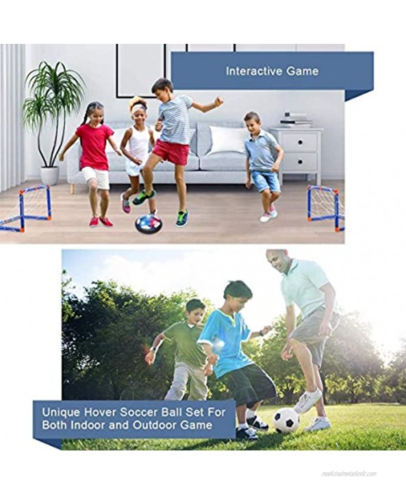 MIMAX Hover Soccer Ball Set Rechargeable Air Soccer No Battery Needed 2 Upgraded Goals LED Light Extra Soccer Ball Fun Indoor Sports Gift for Toddles Kids