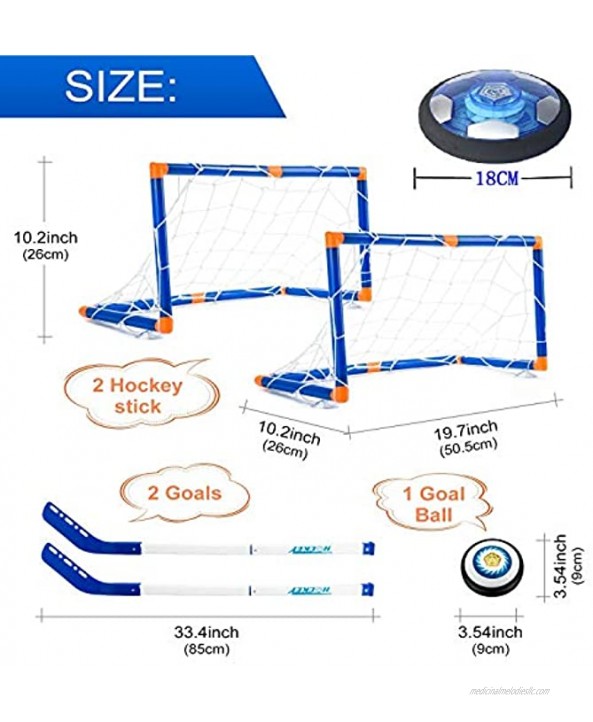 QF Hover Hockey Soccer Kids Toys Set USB Rechargeable and Battery Hockey Floating Air Soccer with Led Light Indoor Outdoor Games Sport Toys Kit for Kids Boys Girls Ages 3 4 5 6 7-12
