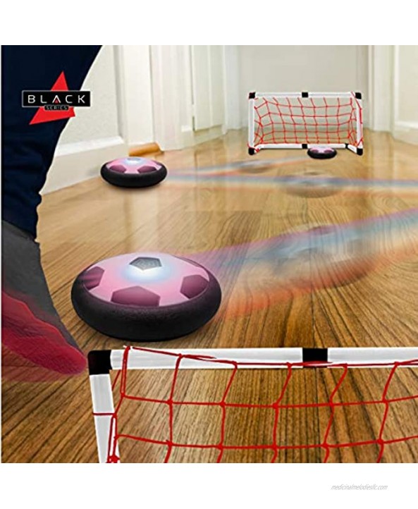 The Black Series Hover Air LED Soccer Game Set with 2 Goals Kids Fun Sports Gaming Set Toys for Boys Girls Hover Toy with Foam Bumper for Indoor Outdoor Play at Night