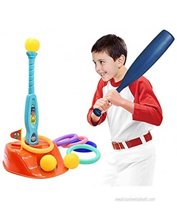 EPPO T-Ball Set for Toddler Baseball Tee | Kids Golf Clubs | Ring Toss 3 in 1 Set w 3 Balls Baseball Game Gifts for Boys Age 3+