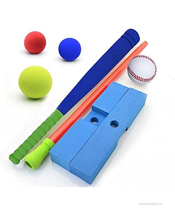 FOREVIVE Soft Foam Baseball Set Kids Indoor and Outdoor Baseball t-Ball Toys Easy t-Ball Training Set 4 Balls 1 Racket 1 Batting t Including Portable Carry Bag 16.5in Blue-Green