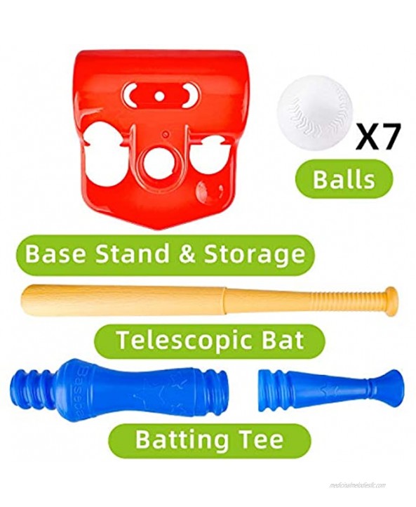 JOYIN T-Ball Baseball Toy Set Including Ball Tee Set Baseball Bat and 7 Baseballs for Outdoor Sports Baseball Toy Yard Game for Kids