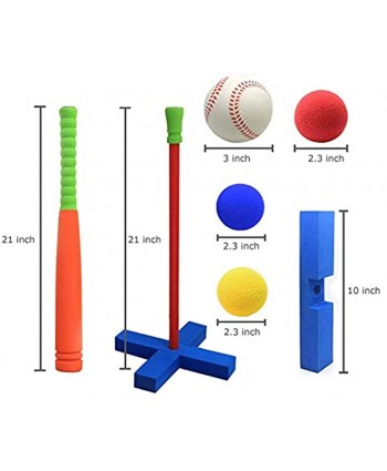 Lesueur 21-Inch Kids Soft Foam T Baseball Set Toy 4 Different Colored Balls Bag Included for Kids Over 3 Years Old