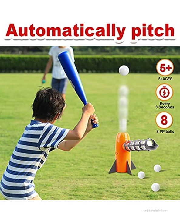 NIGOE CarlCard Baseball Pitching Machine Toys Baseball Pitcher Sets Automatic Ball Pitching Machine Includes 7 PP Baseballs & Extendable Ball Bat Gifts for 5 6 7 Year Olds Kids Boys & Girls