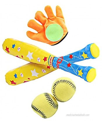 TOYANDONA 1 Set  4pcs Kids Baseball Bat Balls and Gloves Set Plastic Baseball Bat Outdoor Backyard Sports Toy for Toddlers Boys Girls