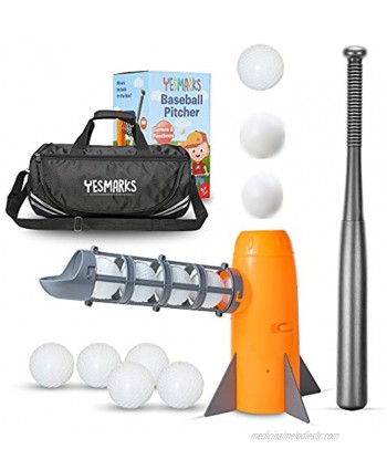 YESMARKS Kids Auto Baseball Pitching Machine Outdoor Toy Set Training Equipment & Practice Toys for Children Operated Automatic Pitcher Collapsible Plastic Bat 10 PP Baseballs Sports Bag