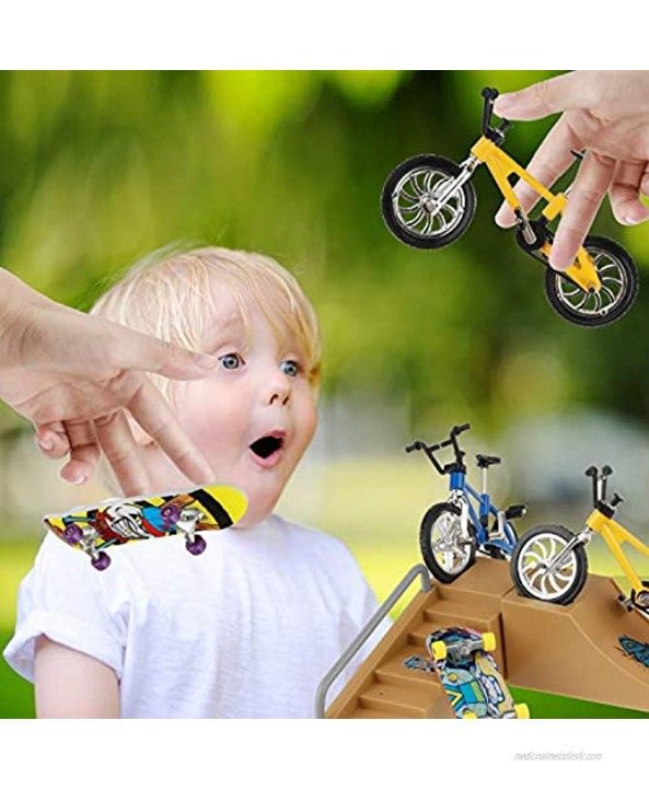 ideallife Mini Finger Toys Set Mini Scooter Finger Skateboards Finger Bikes Tiny Swing Board with Replacement Wheels and Tools 18 Pcs