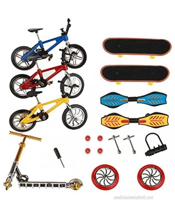 ideallife Mini Finger Toys Set Mini Scooter Finger Skateboards Finger Bikes Tiny Swing Board with Replacement Wheels and Tools 18 Pcs