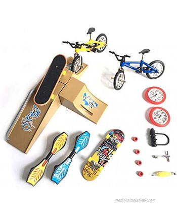 ideallife Skate Park Kit Mini Finger Toys Set Finger Skateboards Finger Bikes Tiny Swing Board with Replacement Wheels and Tools 18 Pcs