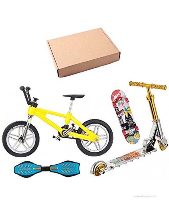 Yoeevi Mini Finger Sports Set,BikesYellow Skateboards Swing Boards Scooter with Box for Party Favors Educational Finger Toy4 Pcs
