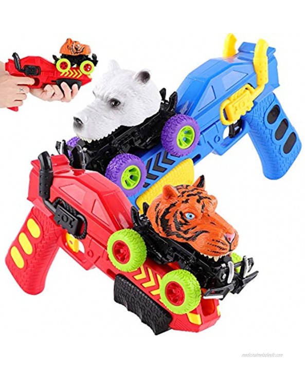 2 Pack Animal Cars with Toy Gun Ejecting Friction Powered Animal Car Transforming Animal Toys Car Gifts for Boys Girls Toddlers Kids Easter Gifts Teacher Classroom Prize White Bear and Orange Tiger