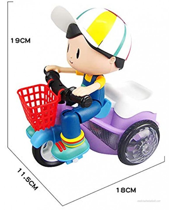 Alexsix Christmas Children Mini Stunt Electric Tricycle Toy Glow 360 Degree Rotating RC Hits Wall Changing Direction Motocycle Toy for Kids Party Birthday Gift with Music Light Battery Powered
