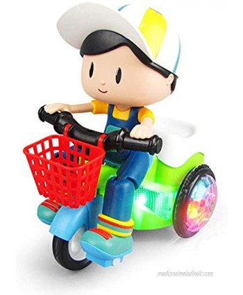 Alexsix Christmas Children Mini Stunt Electric Tricycle Toy Glow 360 Degree Rotating RC Hits Wall Changing Direction Motocycle Toy for Kids Party Birthday Gift with Music Light Battery Powered