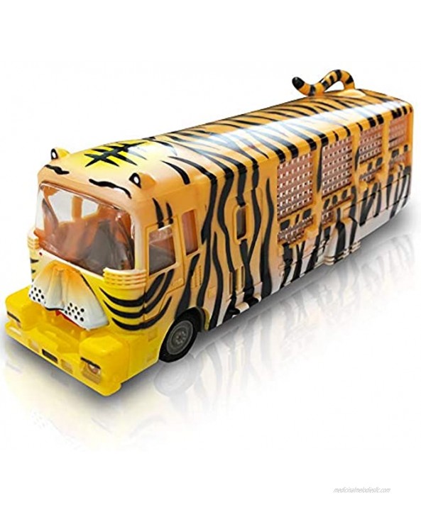 ArtCreativity Pull Back Tiger Safari Animal Bus for Kids 7 Inch Tiger Design Bus with Pullback Mechanism Durable Plastic Material Safari Party Decorations Best Birthday Gift for Boys and Girls