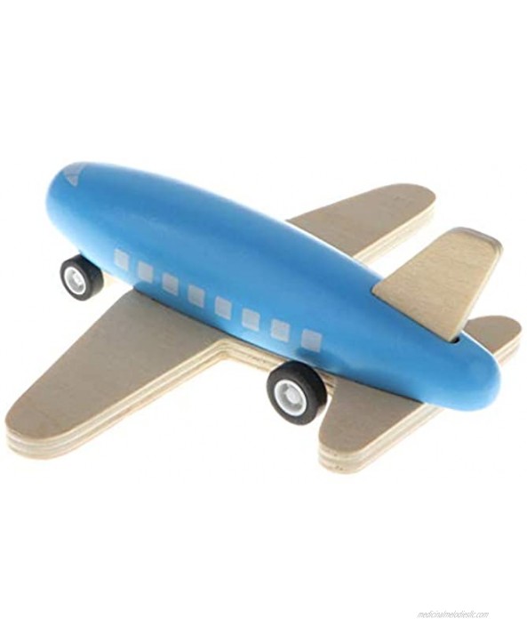 Baosity Mini Wooden Pull Back Airplane Friction Powered Toy for Kids Gift Blue