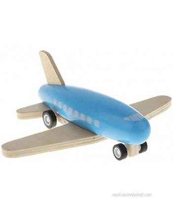 Baosity Mini Wooden Pull Back Airplane Friction Powered Toy for Kids Gift Blue