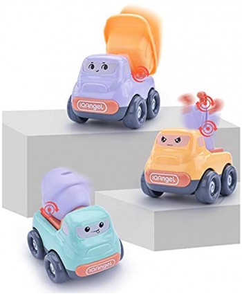 Beville Cute Inertia Friction Powered Push and Go Cars for Toddler Boys & Girls,Set of 3 Pack Kids Early Educational Engineering Vehicles Includes Small Crane Dump Truck Mixer Truck.Random Colors
