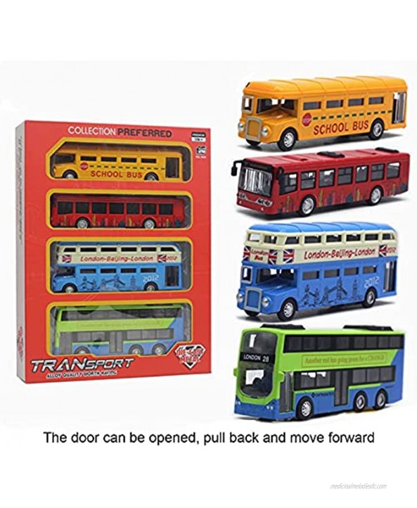 GLOGLOW 4Pcs Bus Model Electric 1:50 Alloy Bus Toys Die-cast Alloy Toy Vehicles Early Educational Pull Back Vehicle Model for Children Kids GiftC