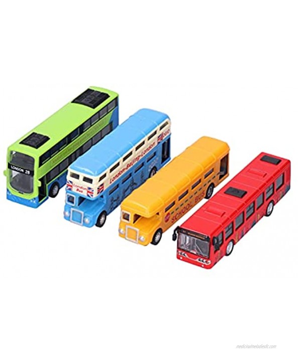 GLOGLOW 4Pcs Bus Model Electric 1:50 Alloy Bus Toys Die-cast Alloy Toy Vehicles Early Educational Pull Back Vehicle Model for Children Kids GiftC