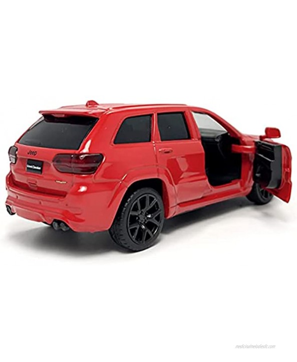 Grand Cherokee Trackhawk Diecast Car Model Toy Vehicle SUV Off-Road 1 36 Scale Metal Zinc Alloy Casting Pull Back Friction Powered Vehicles Doors Open Toys Kids Adults Birthday Gifts red