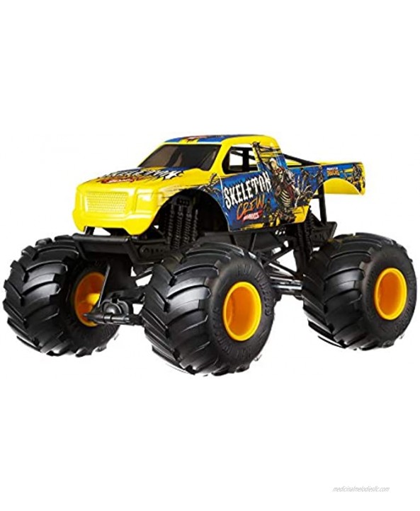 Hot Wheels Monster Trucks Skeleton Crew die-cast 1:24 Scale Vehicle with Giant Wheels for Kids Age 3 to 8 Years Old Great Gift Toy Trucks Large Scales
