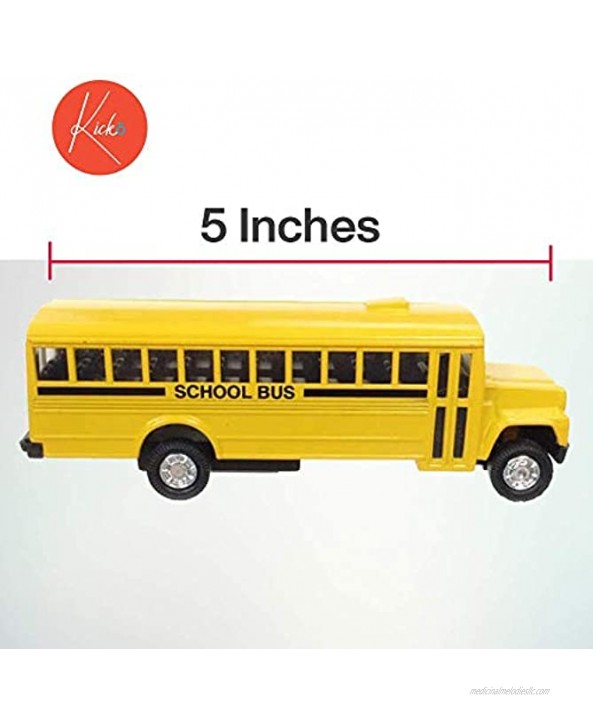 Kicko Diecast Friction School Bus Pull Back 5 Inches Long Metal School Bus Die-Cast Vehicles- Party Bag Stuffers Fillers