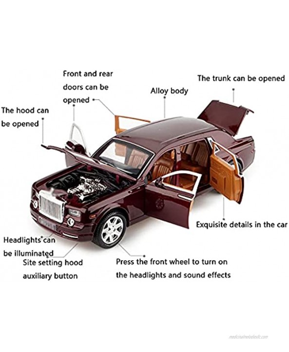 LQZCXMF Simulation Rolls-Royce Model Car 1 24 Scale Openable Toy Car Sound and Light Alloy Die-Casting Car Model Rubber Tire Pull Back Car Desk Decoration is The Best Gift for Christmas