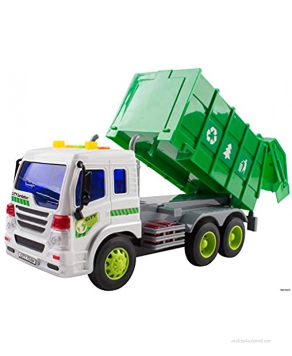Memtes Friction Powered Garbage Truck Toy with Lights and Sound for Kids
