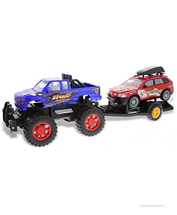Mozlly Monster Truck and Trailer Towing SUV Truck Toy Car Friction Push Powered Hauler Play Set Monster Truck Toy for Boys & Girls Trucks for Outdoors Beach & Sandbox Colors May Vary 1 Pack