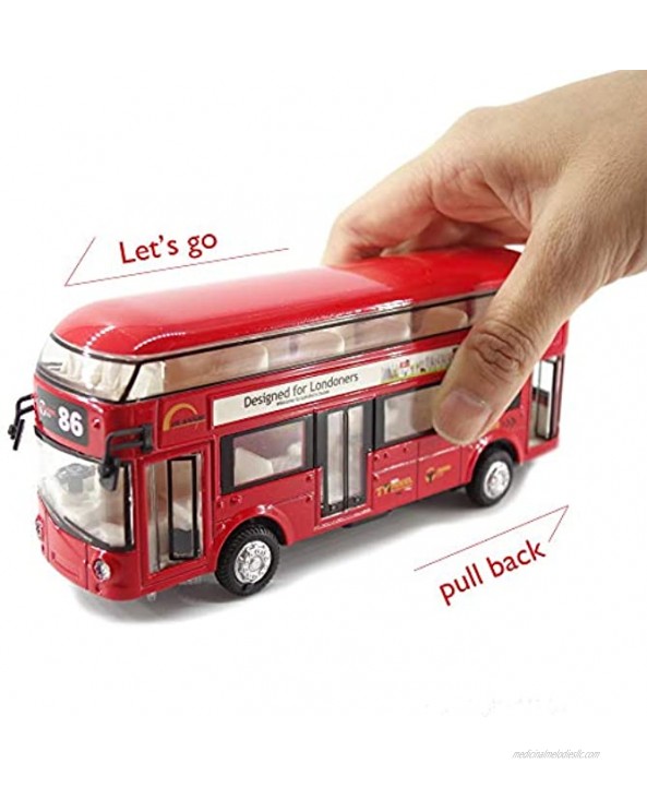 ROMIRUS Pull Back City Bus Toy 7 London Double Decker Bus Routemaster City Tourist Closed Top Diecast with Lights Sounds and Openable Doors 1 50 Scale Double Decker Bus Toy