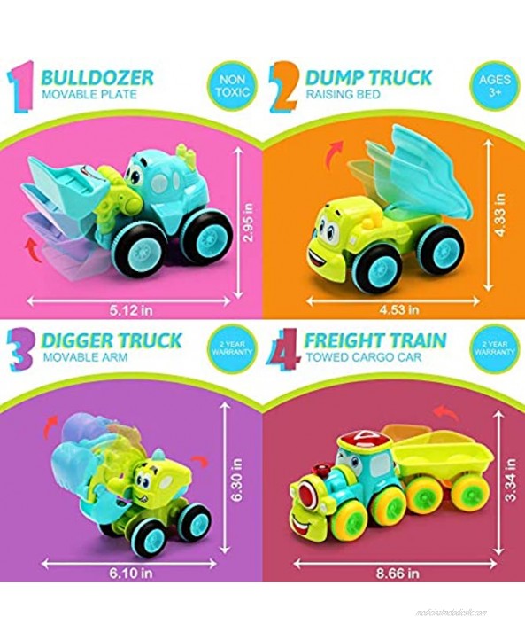 Toys for a 2 Year Old Boy 7 Friction Powered Trucks for 2+ Year Old Boys Push & Go Cars Cartoon Construction Vehicle Set Best Toddler Boys Toys & Toy Trucks Play Pull Back Car Idea